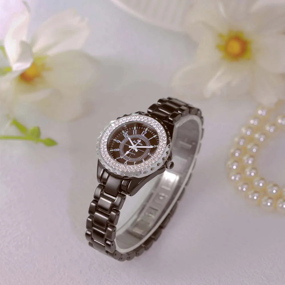 New Fashion Women Quartz Watch Ceramic Strap Clock Silver Diamond Wristwatch for Girl Student Relogio Feminino Dress Gifts