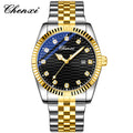 CHENXI Man Watch Classic Fashion Gold Quartz Steel Strap Watches Men Diamond-Set Round Luminous Water-Resistant Date