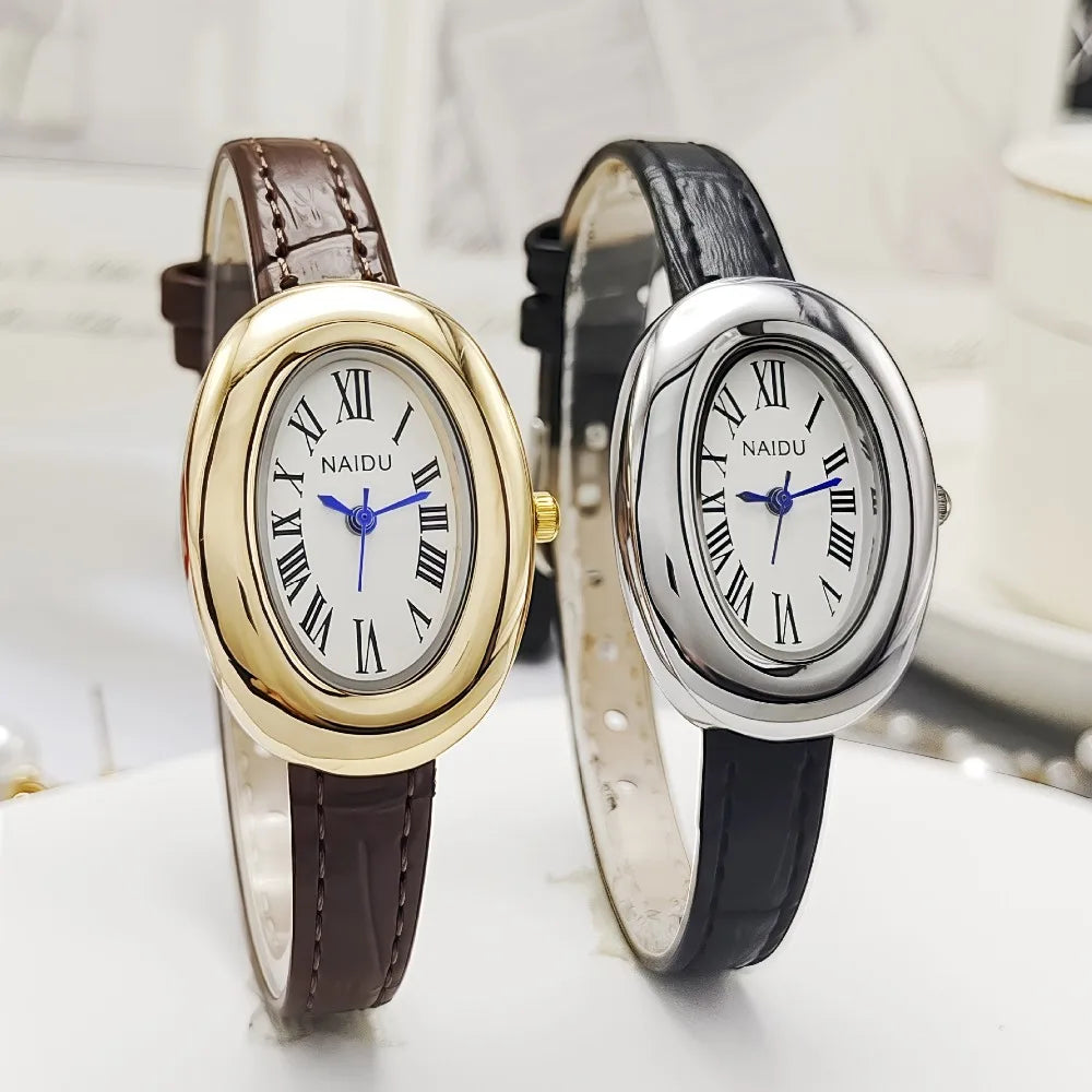 Luxury Brand Women Oval Goose Egg Quartz Watch Vintage Leather Strap Wristwatch Ladies Watches Christmas Gift Clock Relojes