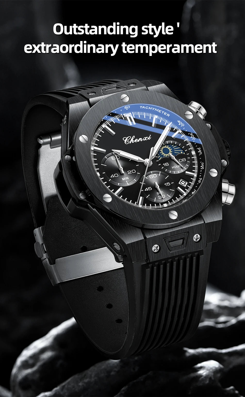 Men Watches High Quality Waterproof Sports Chronograph Quartz Wristwatches Silicone Strap Calendar Luminous Watch For Men