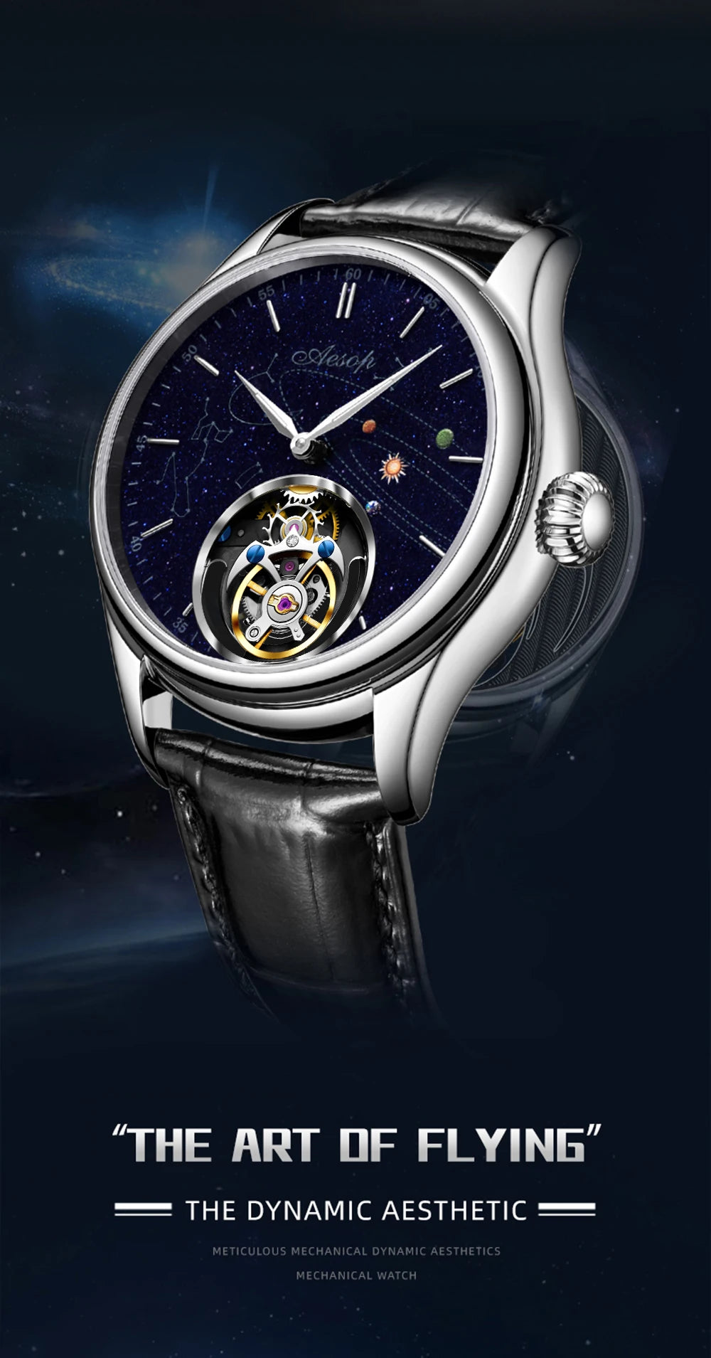 AESOP Original Flying Tourbillon Watches for Men Mechanical Skeleton Tourbillon Movement Fashion Wrist Watch Mens Sapphire 2025