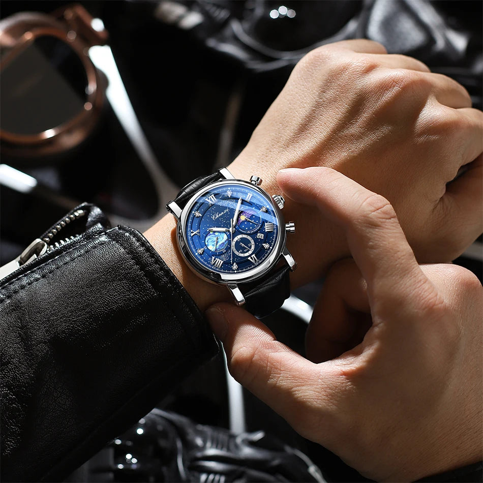 CHENXI Multi-functional Fashion Men's Watches Luminous Moon Phase Chronograph Men Wristwatches Calendar Quartz Watch For Man