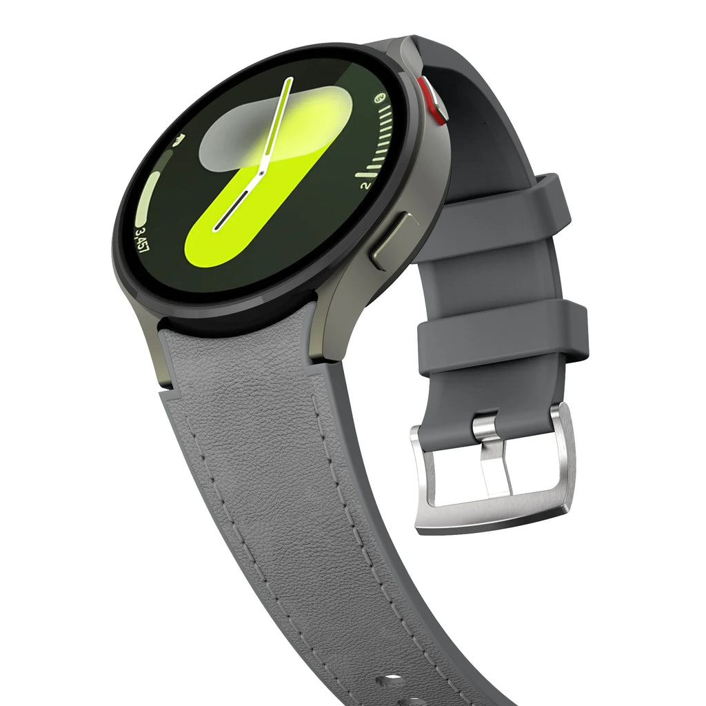 Silicone+Leather Strap for Samsung Galaxy Watch 7 6 5 4 44mm 40mm/5 Pro 45mm Wristband for Galaxy Watch 6 Classic 47mm 43mm Belt
