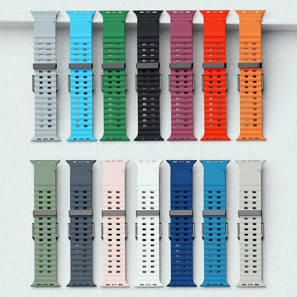 Ocean Silicone+Metal Buckle Strap for Apple Watch Band Ultra 49mm Series 11 10 46mm Band iWatch 9 8 7 45mm 6 5 4 SE 44mm Correa