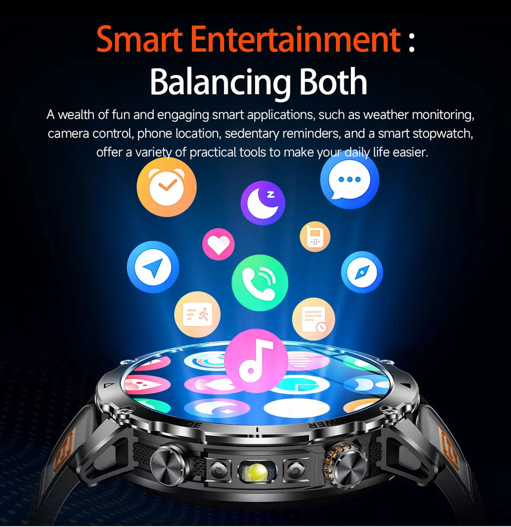 2026 New Military 1400mAh Battery Smart Watch Men Outdoor Flashlight 10ATM Waterproof Heart Rate Bluetooth Call Sports Bracelets