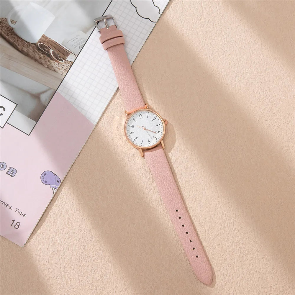 Fashion Ladies Digital Simple Brand Quartz Watch Hot 2023 New Casual Pink Leather Strap Women's Clock Dress Watches