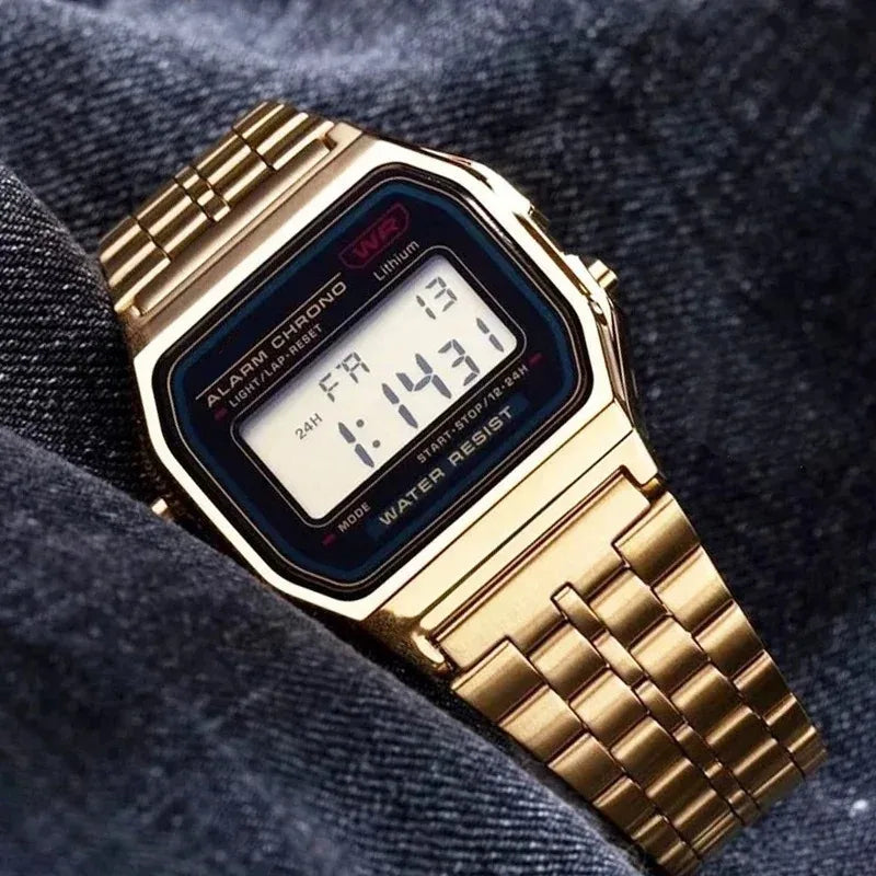 Luxury LED Digital Watches for Men Stainless Steel Gold Sliver Electronic Watch Fashion Business Mens Watch relogios masculino