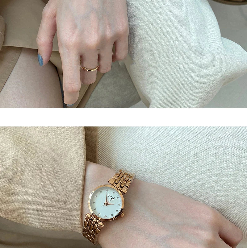 GEDI Ladies Watch New Vintage Exquisite Fashion Quartz Watches Woman Temperament Round Retro Watch Gifts Luxury
