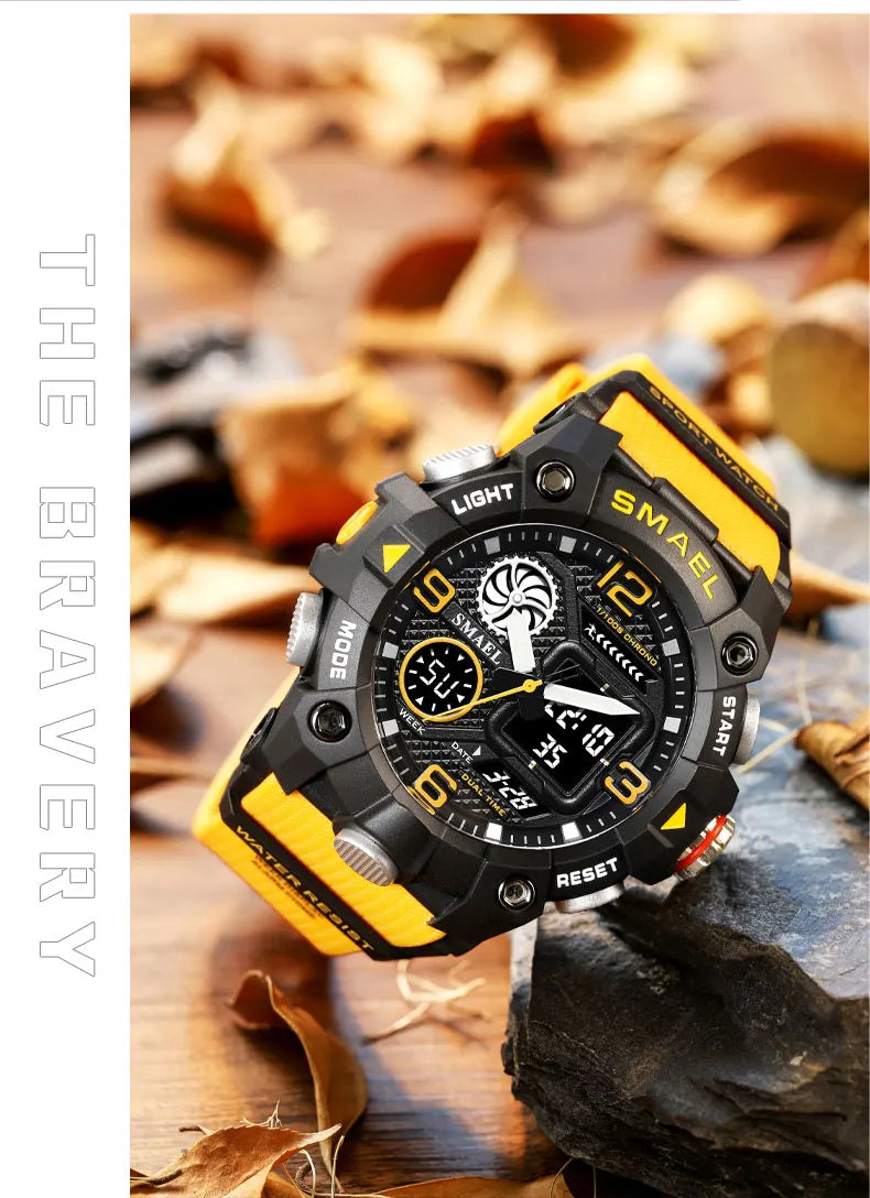SMAEL Quartz Watch Sport 50M Waterproof Stopwatch Week Display LED Digital Alarm Clock Male 8055 Men Watches Sports Wristwatches