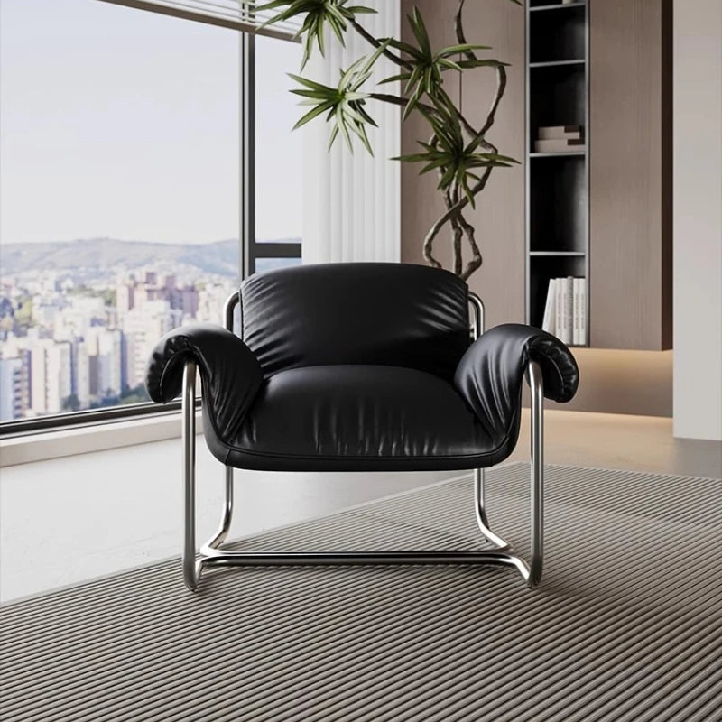 Nordic Dining Chair,leisure Chair,light Luxury Armchairs,designer Stainless Steel Minimalist Reading Chairs, Balcony Lazy Chairs
