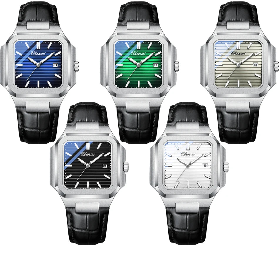 New High Quality Leather Man Watches Business Fashion Date Quartz Luxury Square Watch Men's Waterproof Luminous Clock