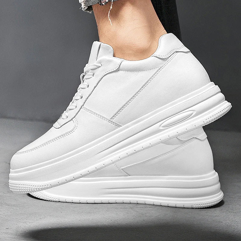 British Style Casual Leather Men's Vulcanized Shoes Fashion Low Top Thick Bottom Antiskid Sneakers Genuine Leather Board Shoes