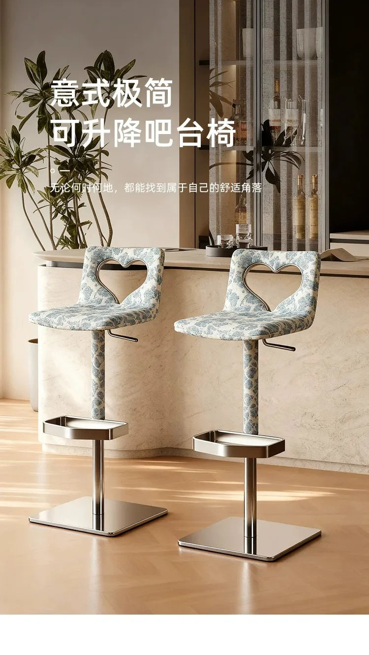 Minimalist Italian-Style Bar Stool by Xiaomujin, Suitable for Designer Villas, Living Rooms, and Dining Rooms, Dopamine Island Chair, Adjustable Height High Stool