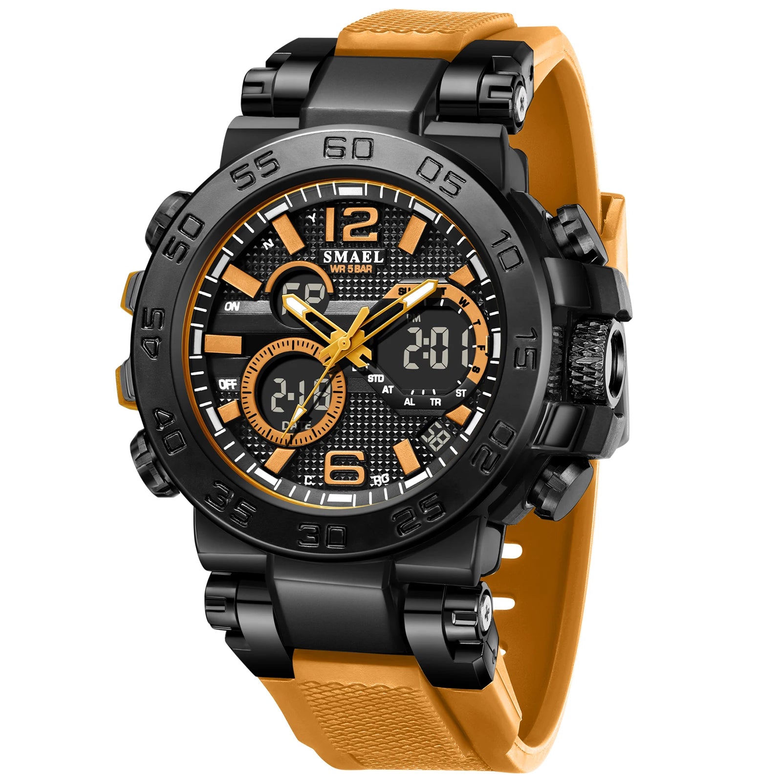 SMAEL 8106 Men's Analog Digital Dual Display Sport Watch - 50M Waterproof LED Backlight Alarm Chronograph Stopwatch