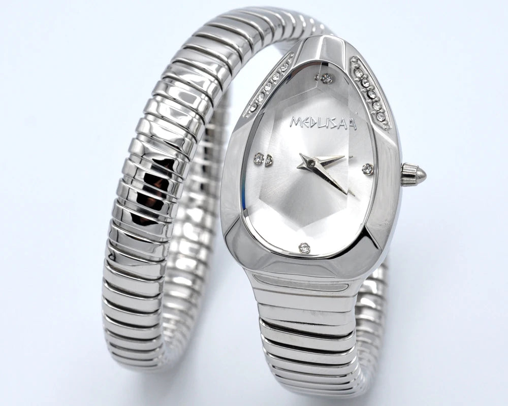 2026 High Quality Gold Diamond Set Snake Shaped Dress Watch Bangle Style Fashionable Unique Brand Same Style Women's Wristwatch