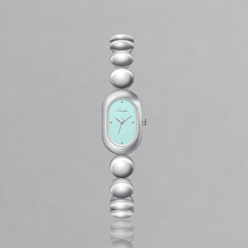 Womens Watch for Girls Wrist Quartz Reloj Sliver Grey Gold Orologio Ladies Luxury Oval Shaped Wristwatch Stainless Steel Clock