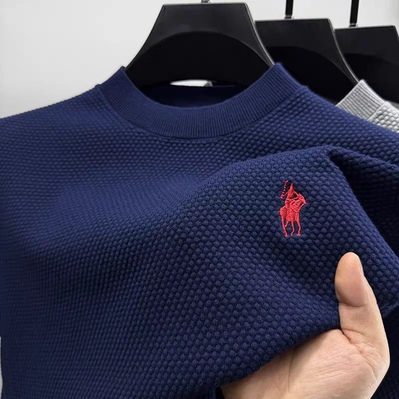 Luxury 100% cotton knitted short sleeve T-shirt high-end brand pony embroidery summer solid color  men's casual round neck top