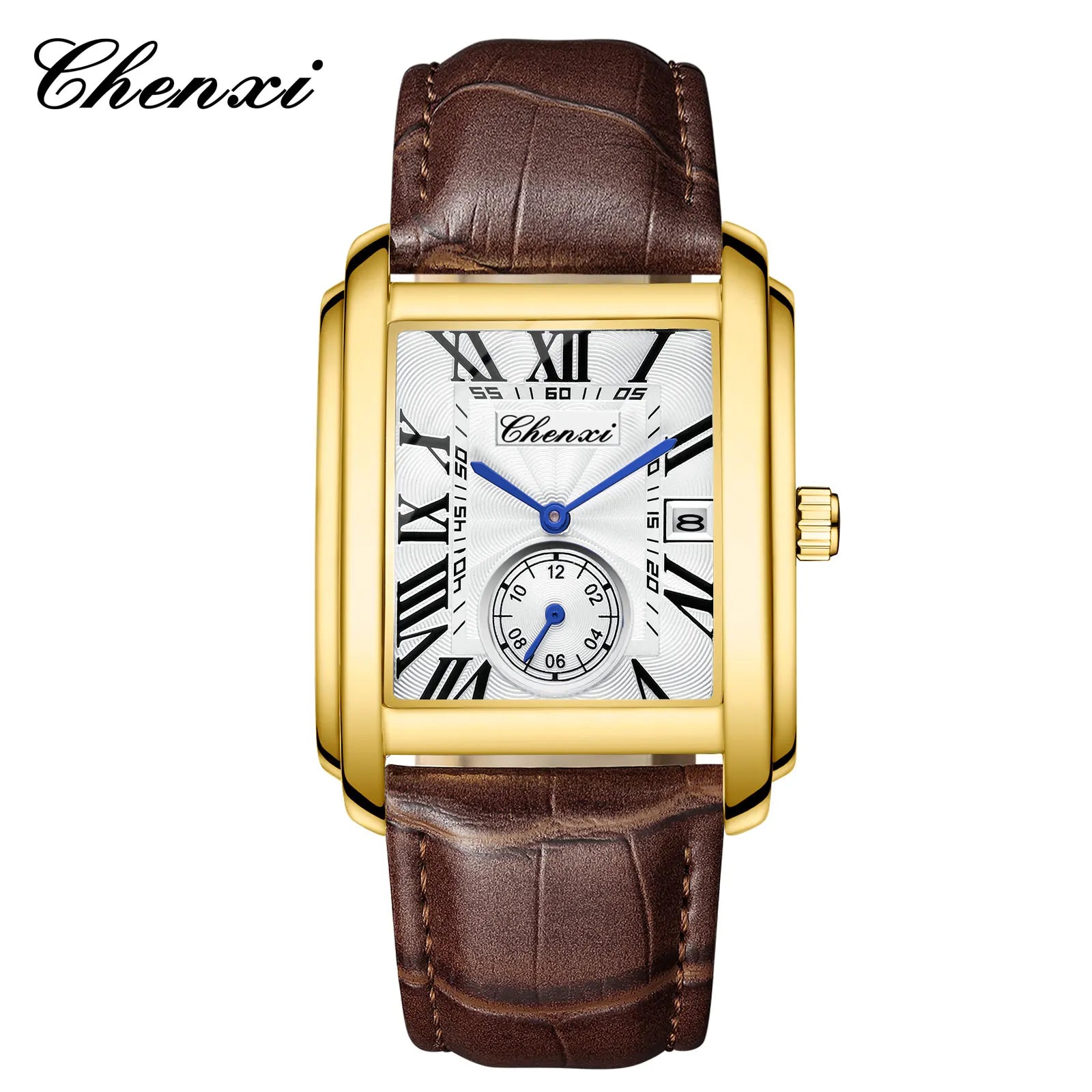 2025 New Business Men's Watch Fashion Square Roman Numeral Dial Waterproof Brown Leather Male Casual Fashion Date Quartz Watches