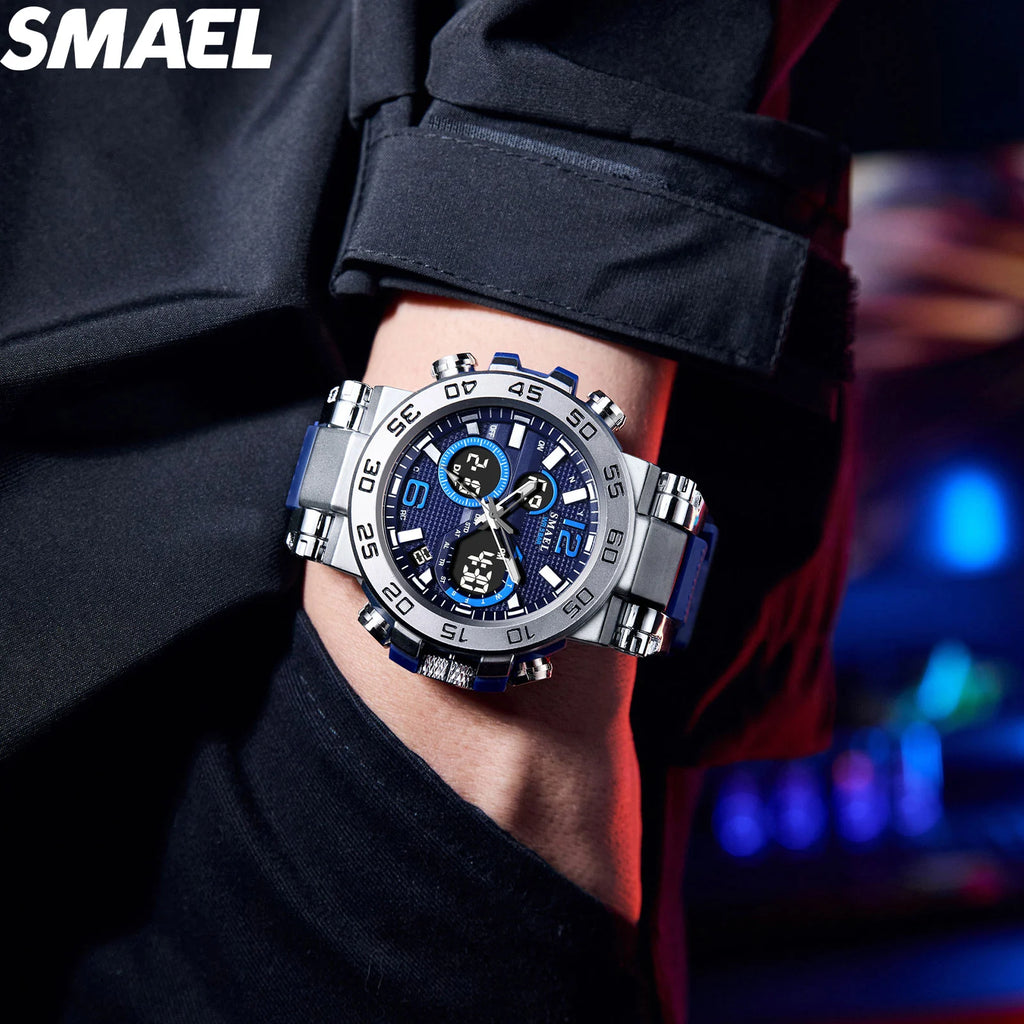 SMAEL 8106 Men's Analog Digital Dual Display Sport Watch - 50M Waterproof LED Backlight Alarm Chronograph Stopwatch