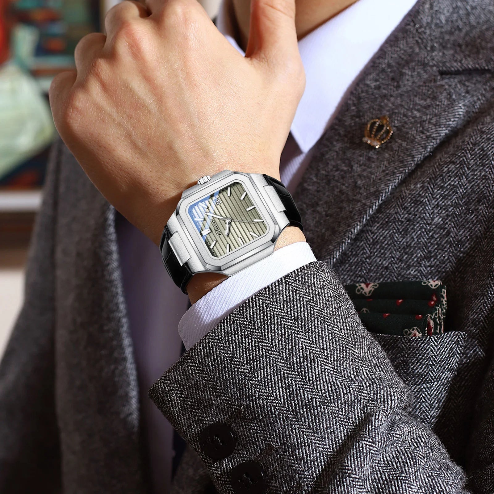 New High Quality Leather Man Watches Business Fashion Date Quartz Luxury Square Watch Men's Waterproof Luminous Clock