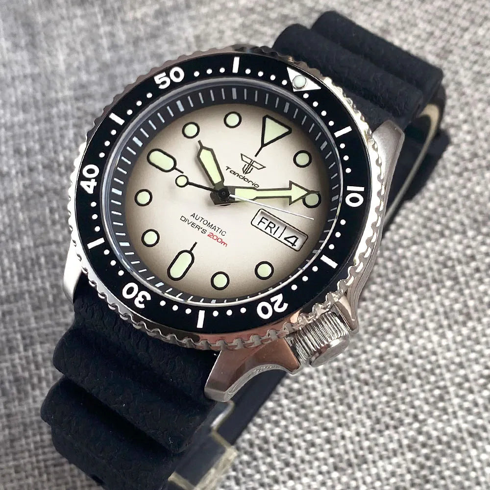 Diving Tandorio NH36 Week Date Steel Mechanical Watch Men 120clicks Bezel Chapter Ring 3.8 Crown 20ATM Waterproof SKX Mod Clock