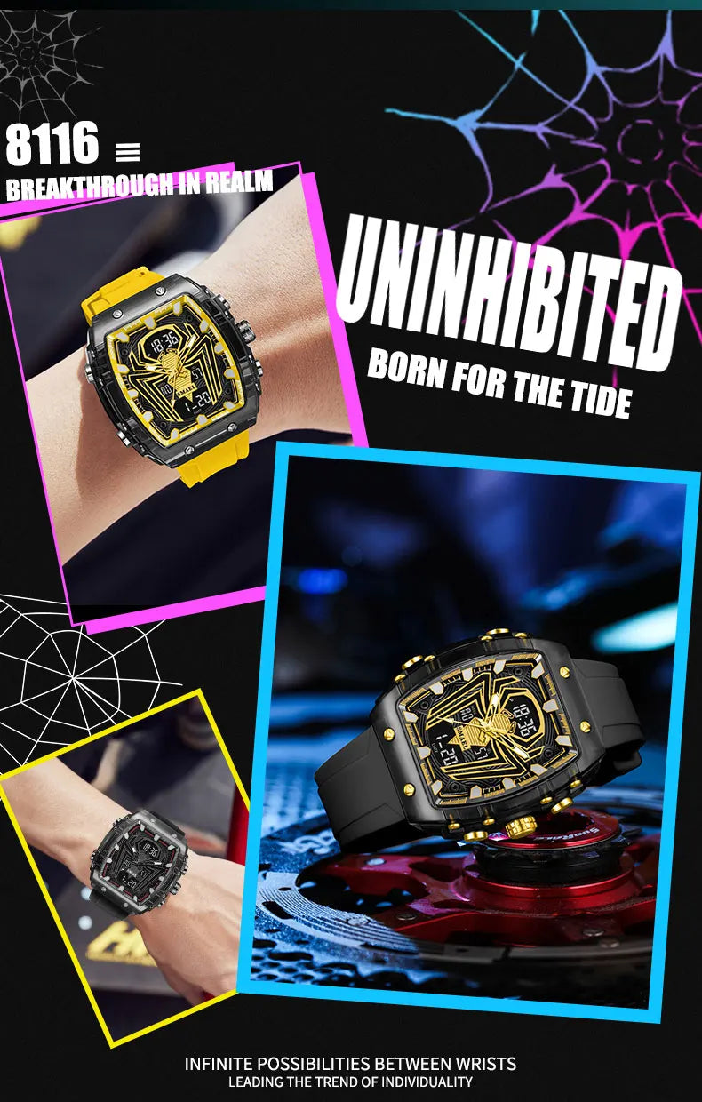 2025 Fashion Men Watches Rectangle Sport Watches Digital 8116 Dual Time Watches 50m Waterproof Electronic Men's Wrist Watches