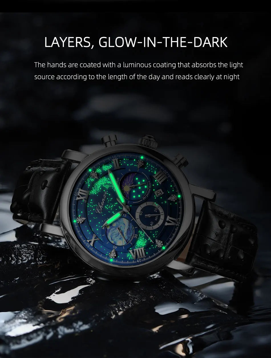 CHENXI Multi-functional Fashion Men's Watches Luminous Moon Phase Chronograph Men Wristwatches Calendar Quartz Watch For Man