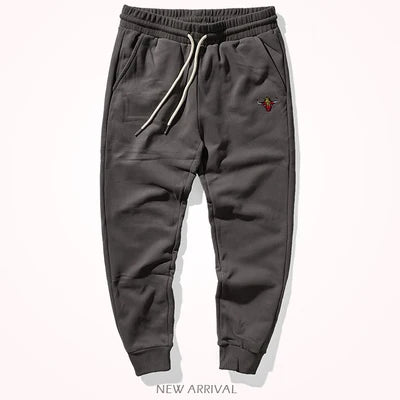 Autumn Winter American Retro Knitted Velvet Embroidery Sweatpants Men's Fashion Pure Cotton Loose Drawstring Sport Casual Pants