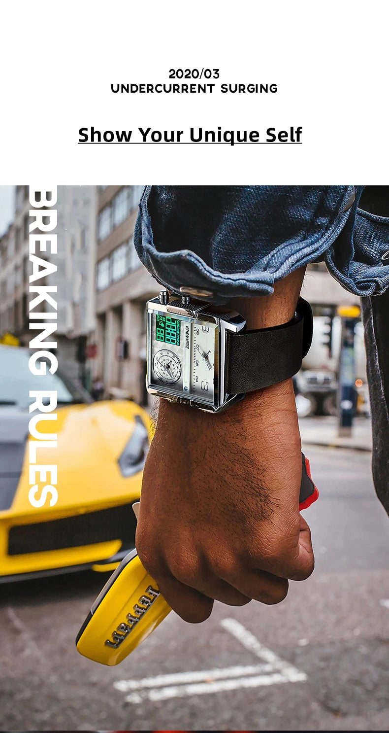 Mark Fairwhale Luxury Quartz Watches Men Fashion Brown Leather Strap Clock Military Waterproof Square Electronic WristWatch Man