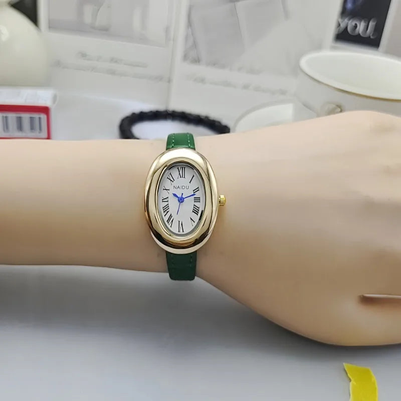 Luxury Brand Women Oval Goose Egg Quartz Watch Vintage Leather Strap Wristwatch Ladies Watches Christmas Gift Clock Relojes