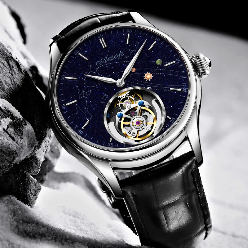 AESOP Original Flying Tourbillon Watches for Men Mechanical Skeleton Tourbillon Movement Fashion Wrist Watch Mens Sapphire 2025