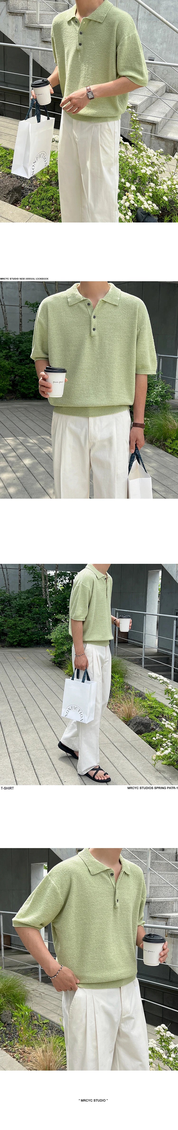 Men's Summer Simplicity Vintage Knitted Polo Shirt, Loose Casual Half Sleeves, Korean Fashion Lapel T-shirt, Short Sleeve