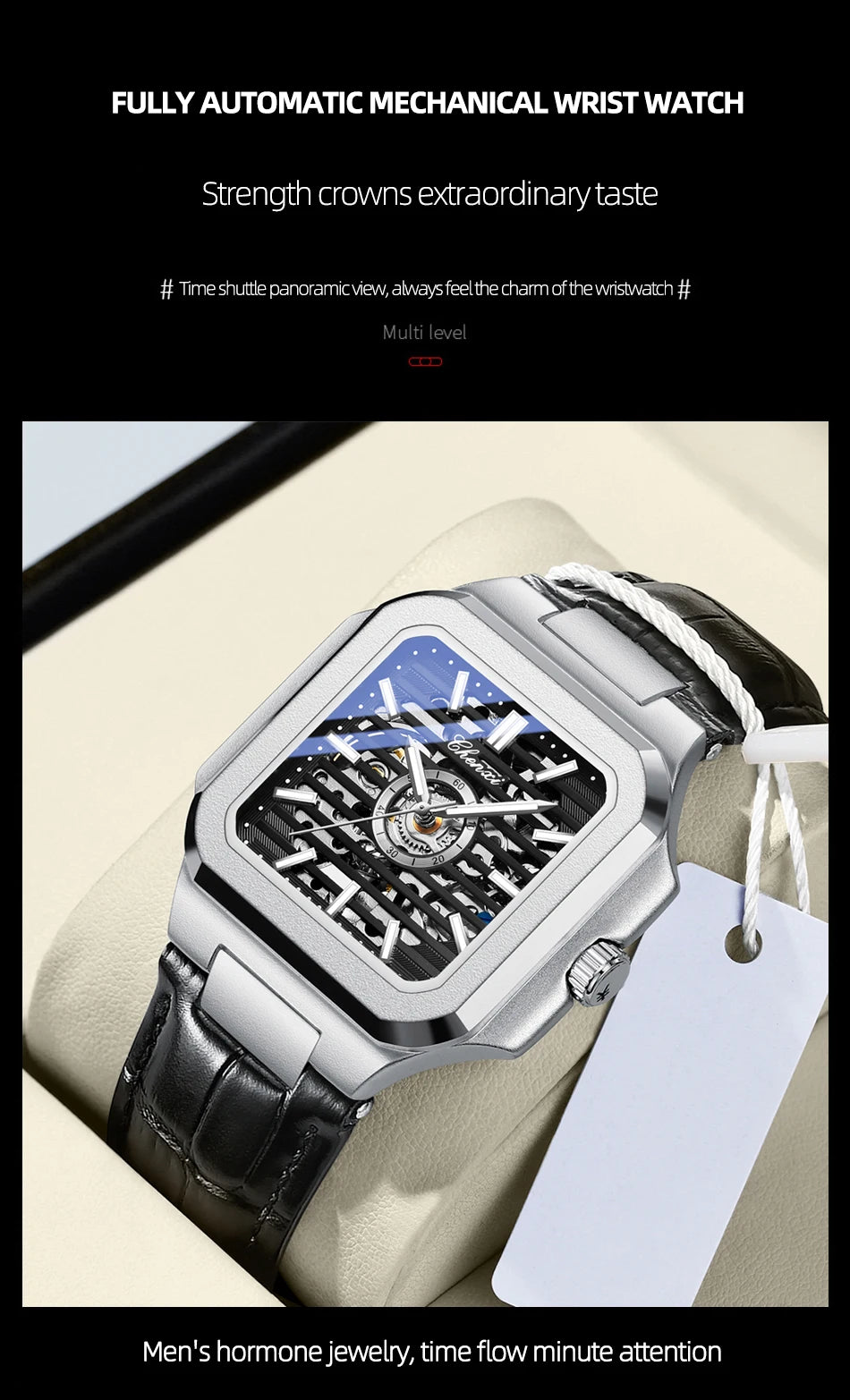 CHENXI Mechanical Men's Watch High-end Square Dial Men Watches Fully Automatic Hollow Wristwatches Male Gifts