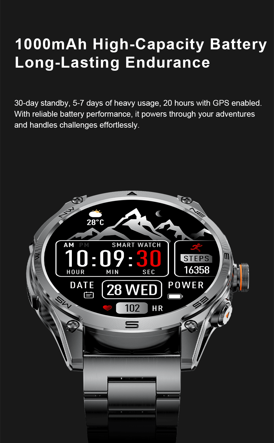 2026New Military Grade 1000mAh Battery GPS Smart Watch 10ATM Waterproof Compass Altimeter Call AMOLED Men Swim Sports Smartwatch