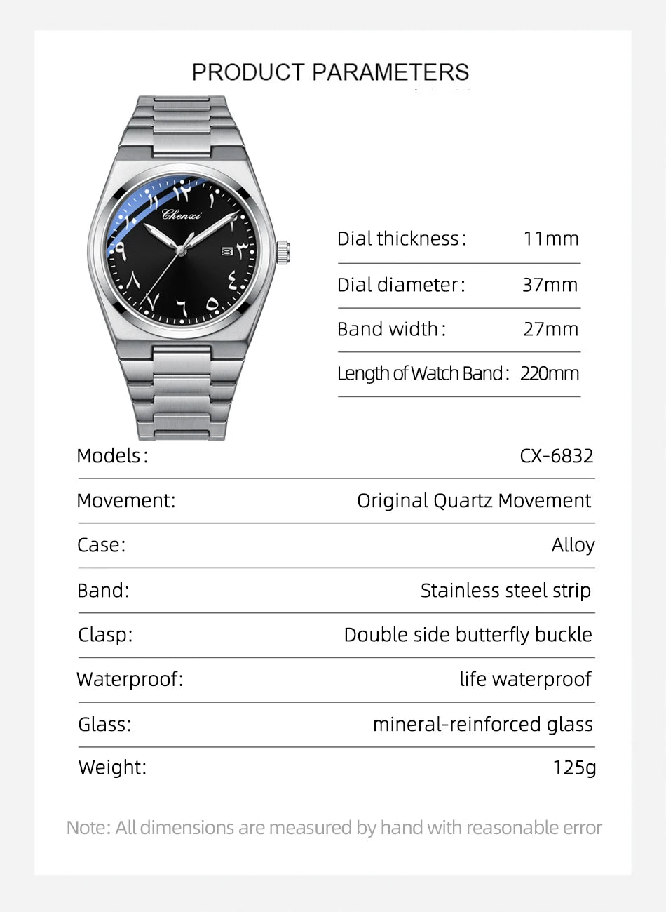CHENXI Eastern Arabic Numerals Men's Wristwatch Business Casual Luminous Watches for Men Calendar Waterproof Quartz Man Watch