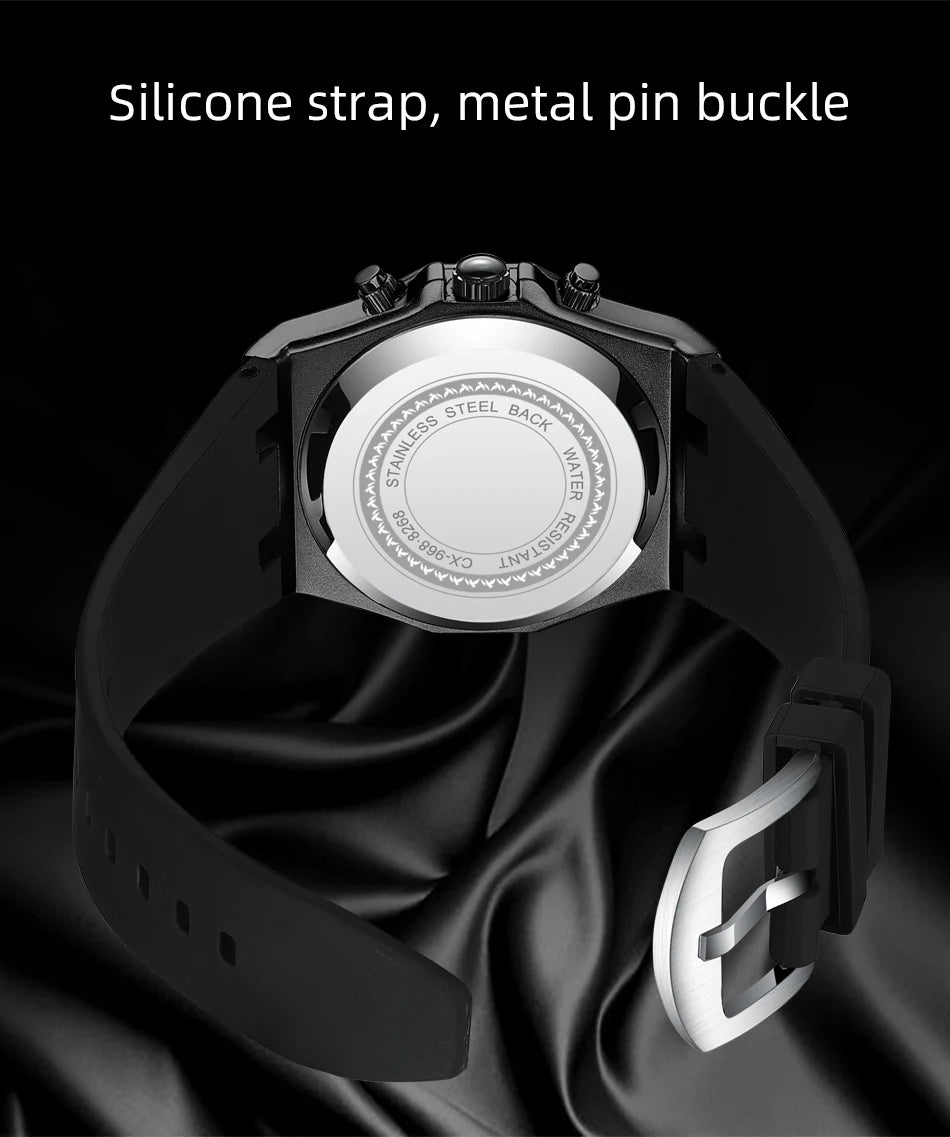 CHENXI Sports Multi-functional Silicone Man Watch Calendar Waterproof Quartz Men Watches Chronograph Moon Phase Men's Wristwatch