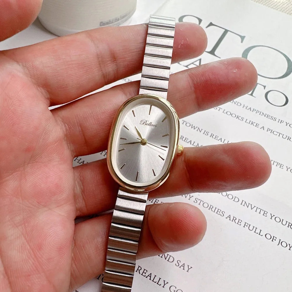New Oval Dial Quartz Watch Simple Fold-down Clasp Watch Fashion Wristwatch Student Wristwatch