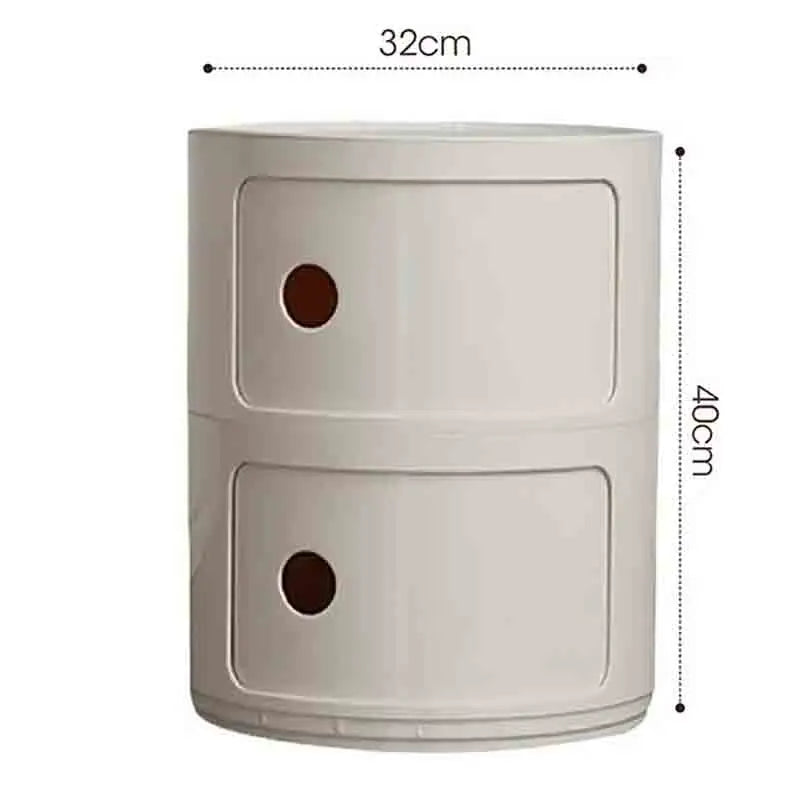 Plastic Round Bedside Nightstand with Drawers Practical Storage Box Cabinet Nightstand Chic Decor for Bedroom Living Room