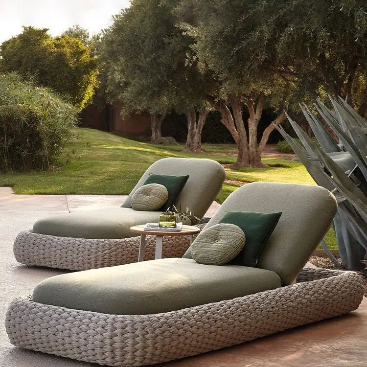 Outdoor Leisure Lounge Bed Courtyard Villa Braided Rope Garden Villa Pool Outdoor Rattan Lazy Single Bed Furniture