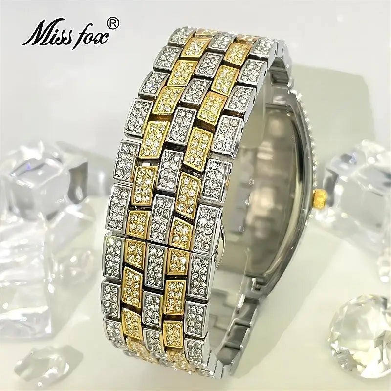 Luxury Gold Watches Men Brand MISSFOX Fashion Hip Hop lce Diamond Sun Pattern Literal Quartz Wristwatch Male Dropshipping Hot