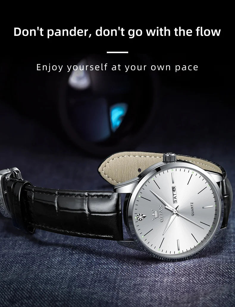 OLEVS 2935 Men Quartz Watch Dual Calendar Luminous Classic Business Watch For Men Fashion Original Waterproof Dress Wristwatch