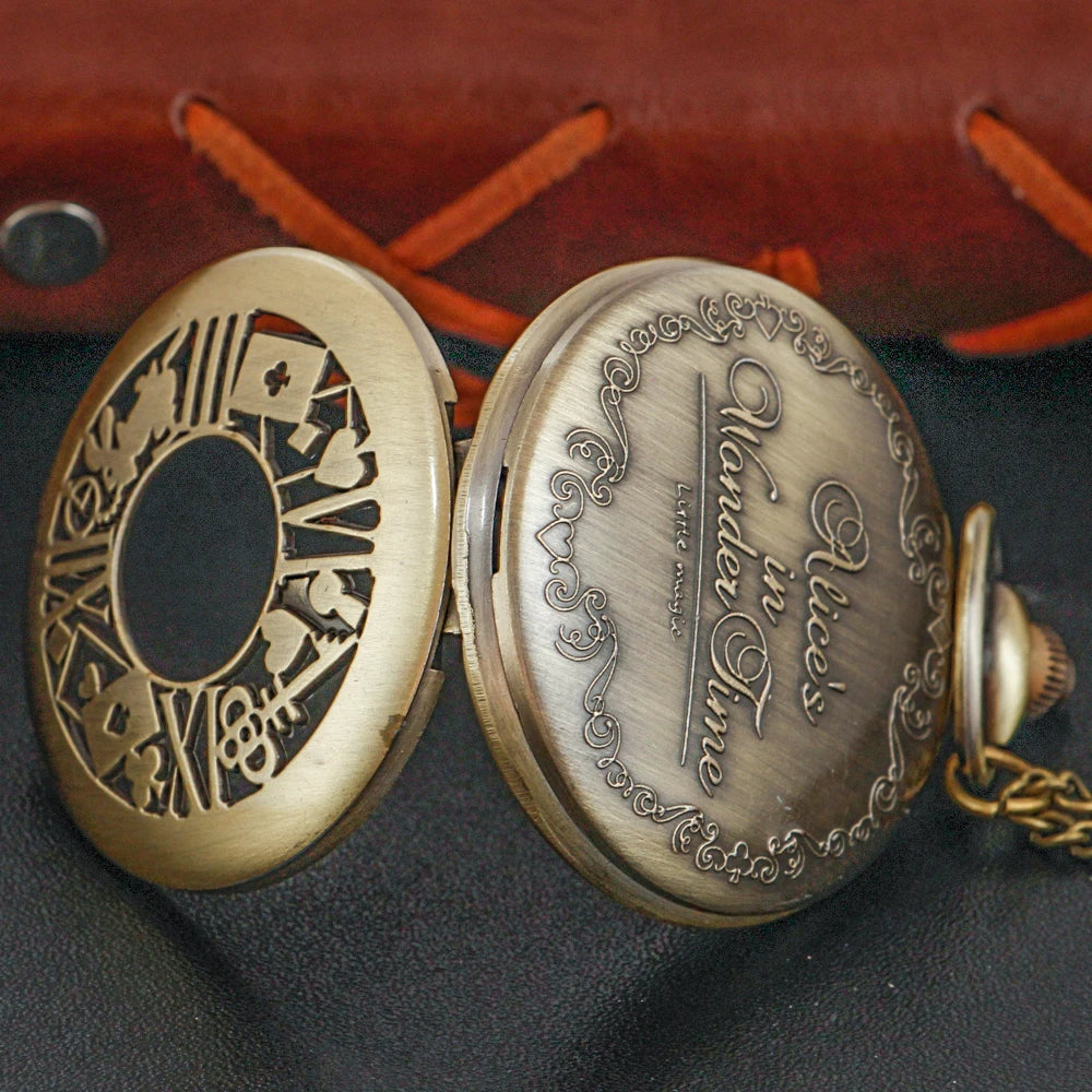 Cute Red Spade Rabbit Poker Quartz Pocket Watch Vintage Gentleman Pendant Universal Festival Gift for Boys and Girls