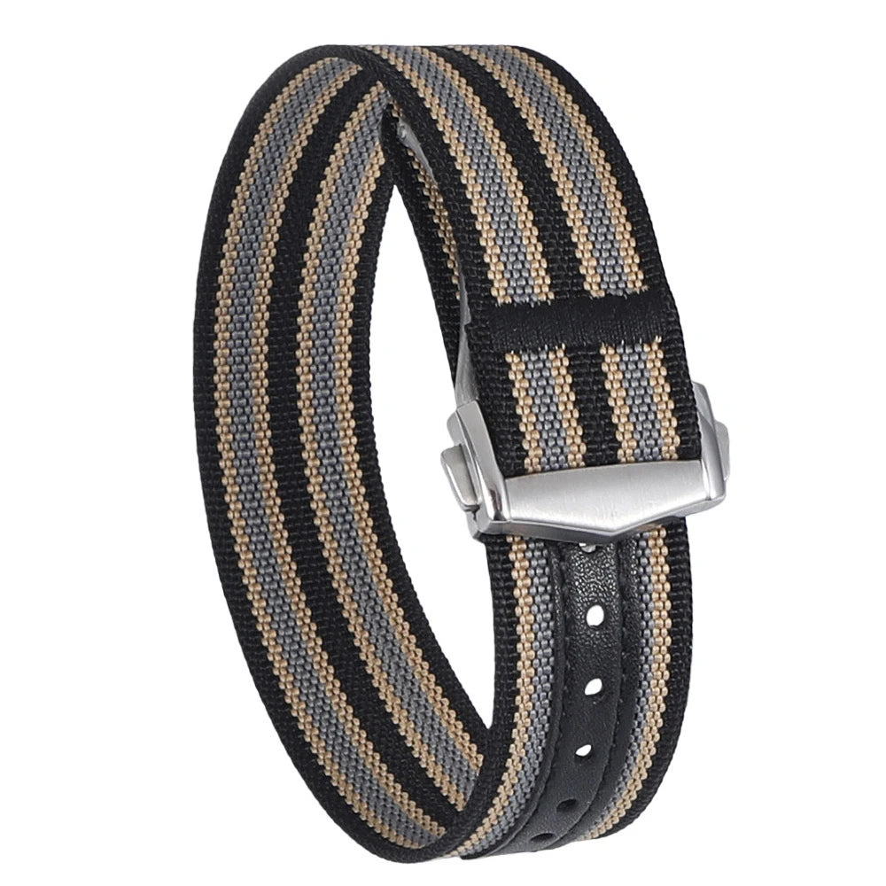Premium Ribbed Watch Band Deployant Clasp Nylon 20mm 22mm Watch Strap for Omega Folding Buckle Watchband Sport Wristband For Men