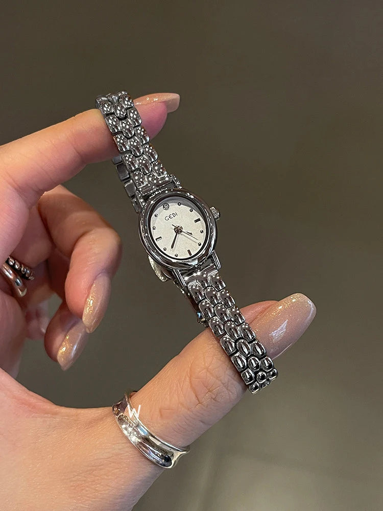GEDI Watches for Woman Wristwatch Vintage Oval Small Watch Gifts Stainless Steel Strap Luxury Elegant Waterproof Quartz Watches
