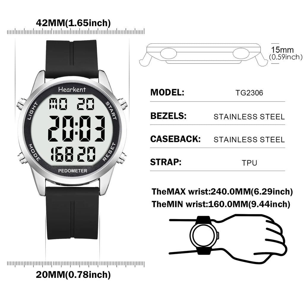 Hearkent Pedometer Watch Men's Digital Watch No Bluetooth Sport Watches Step Calories Counter Walking Fitness Tracker Wristwatch