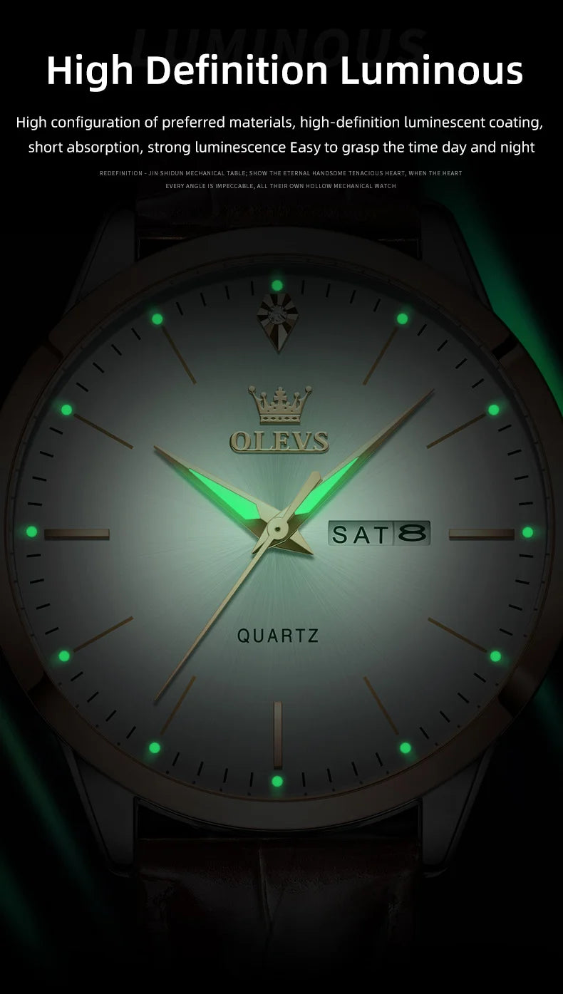 OLEVS 2935 Men Quartz Watch Dual Calendar Luminous Classic Business Watch For Men Fashion Original Waterproof Dress Wristwatch