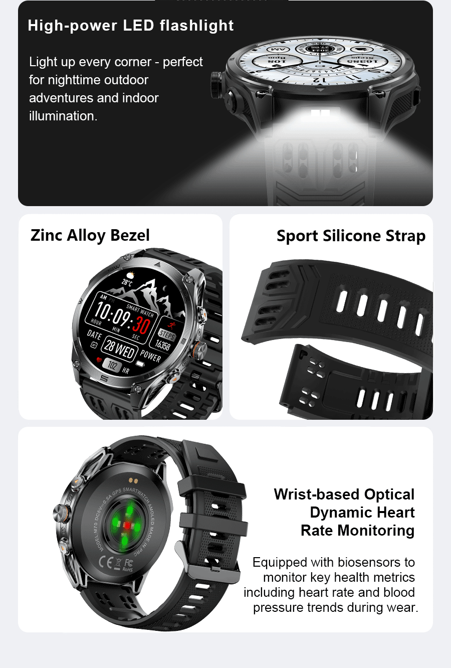 2026New Military Grade 1000mAh Battery GPS Smart Watch 10ATM Waterproof Compass Altimeter Call AMOLED Men Swim Sports Smartwatch