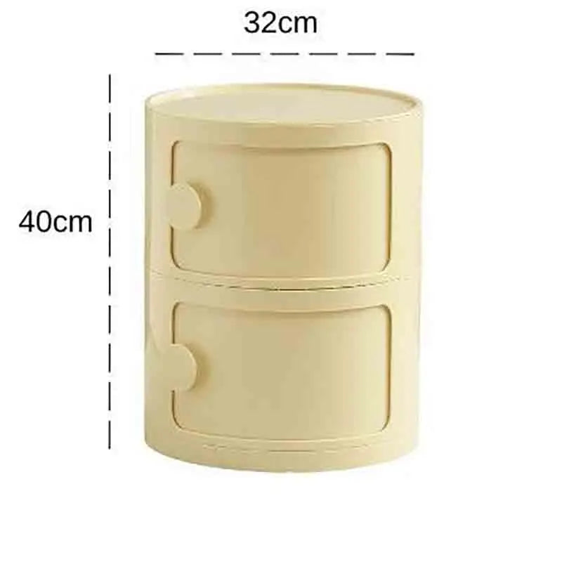 Plastic Round Bedside Nightstand with Drawers Practical Storage Box Cabinet Nightstand Chic Decor for Bedroom Living Room