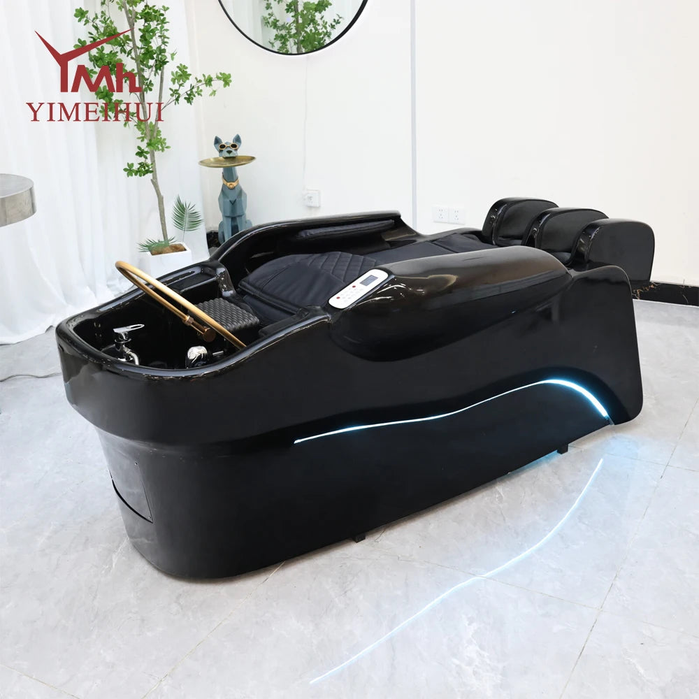 Barbershop Salon Furniture Ceramic Wash Basin Head Spa Water Therapy Bed Shampoo Massage Bed with Sink for Hair Salons