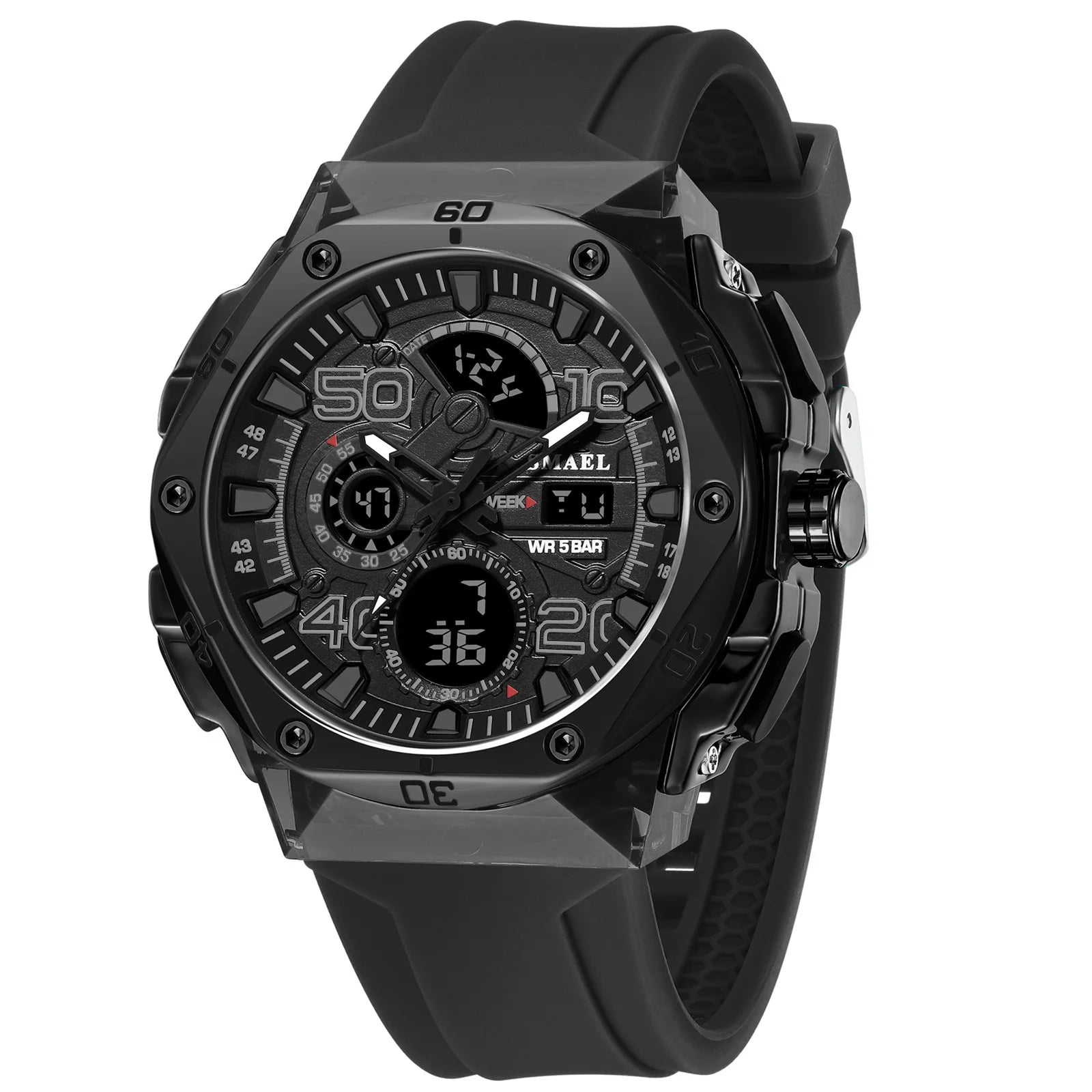 SMAEL Men's Sport Digital LED Watch Dual Time Stopwatch Alarm Clock 50M Waterproof 8113 Wristwatch Sports Army Military Watches